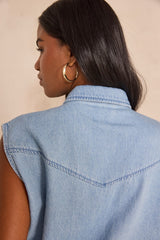 MACAO SLEEVELESS DENIM COTTON BLOUSE