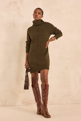 PARFAITE KHAKI STRAIGHT KNIT MIXED WOOL DRESS
