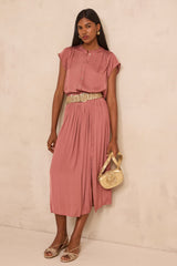 JULIANA PINK FLUID SATIN LONG SKIRT