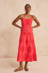 BRIELLE EMBROIDERED COTTON TRAPEZE DRESS