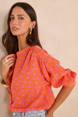 BLISS PRINTED 3/4 SLEEVE COTTON BLOUSE