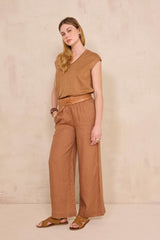 TIM CARAMEL WIDE LINEN TROUSERS