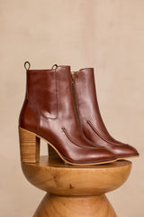 OWEN CAMEL HEELED LEATHER ANKLE BOOTS