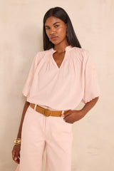 SACHA SHORT-SLEEVED EMBROIDERED COTTON BLOUSE