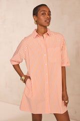 BEST CORAL STRIPED COTTON SHIRT DRESS