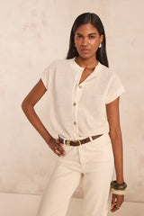 ALMA CREAM SHORT-SLEEVED COTTON CARDIGAN