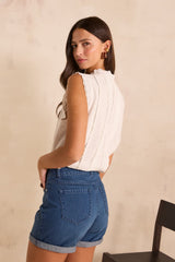 DIONNA SLEEVELESS EMBROIDERED BLENDED COTTON BLOUSE