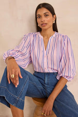 DARINA LONG-SLEEVE STRIPED COTTON BLOUSE