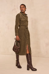 BETANIE KHAKI CORDUROY DRESS