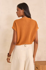 ALMA OCHRE SHORT-SLEEVED COTTON CARDIGAN
