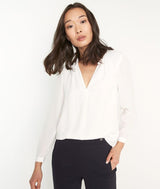 DAVINA ECRU TWO-FABRIC LOOSE-FITTING BLOUSE