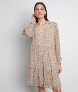 NATHY ECRU PRINTED SHORT DRESS