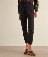 BARBARA NAVY STRAIGHT-LEG PAPERBAG JEANS