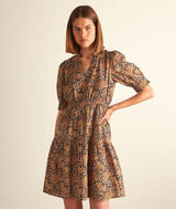 HIVY OCHRE SHORT PRINTED COTTON DRESS