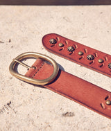 DAHLIA SLIM STUDDED CAMEL LEATHER BELT