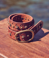 DAHLIA SLIM STUDDED CAMEL LEATHER BELT