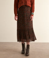 KASSY LONG BROWN PRINTED SKIRT