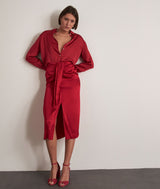 AUREA FUCHSIA SATIN-LOOK MIDI SKIRT