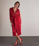 AUREA FUCHSIA SATIN-LOOK MIDI SKIRT