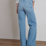SANDY FADED WIDE-LEG INDIGO DENIM JEANS