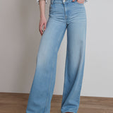 SANDY FADED WIDE-LEG INDIGO DENIM JEANS