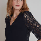 GIORGIA SHORT NAVY DRESS WITH LACE DETAILS