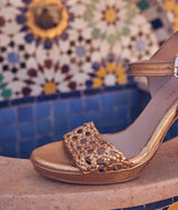 VALESKA HIGH-HEELED GOLD CANED-LEATHER SANDALS