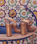 VALESKA HIGH-HEELED GOLD CANED-LEATHER SANDALS