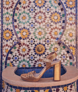 VALESKA HIGH-HEELED GOLD CANED-LEATHER SANDALS