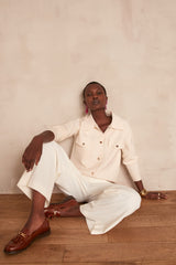 VICKY ECRU WIDE-LEG TROUSERS