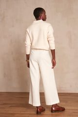 VICKY ECRU WIDE-LEG TROUSERS