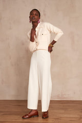 VICKY ECRU WIDE-LEG TROUSERS