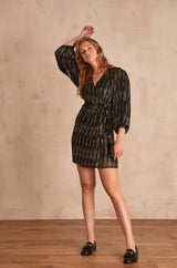 CHARLINE BIS WRAP-AROUND GOLD PRINT DRESS