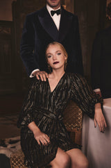 CHARLINE BIS WRAP-AROUND GOLD PRINT DRESS