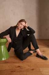 LARA BLACK MICROFIBRE CIGARETTE TROUSERS