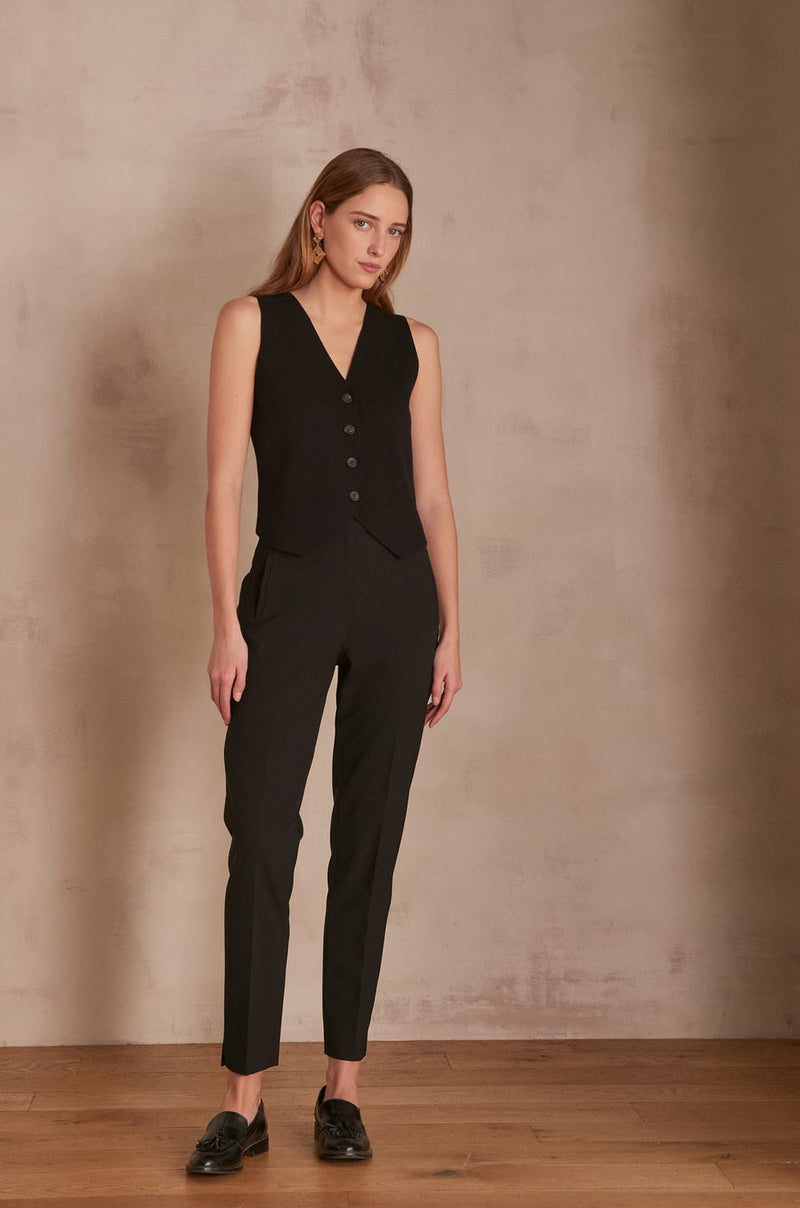 LARA BLACK MICROFIBRE CIGARETTE TROUSERS