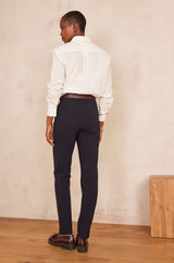 LARA NAVY MICROFIBRE CIGARETTE TROUSERS