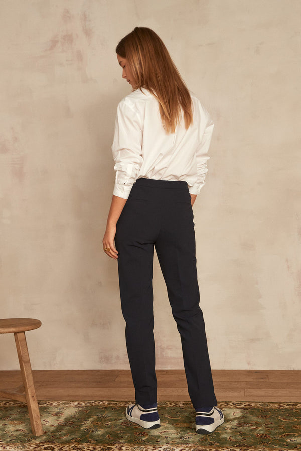 LARA NAVY MICROFIBRE CIGARETTE TROUSERS