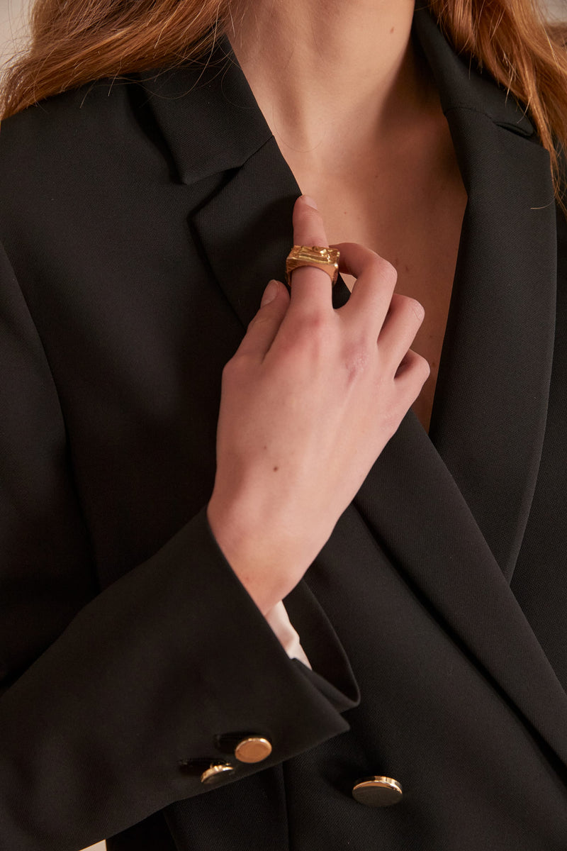 FLORINE BLACK MICROFIBRE TAILORED JACKET