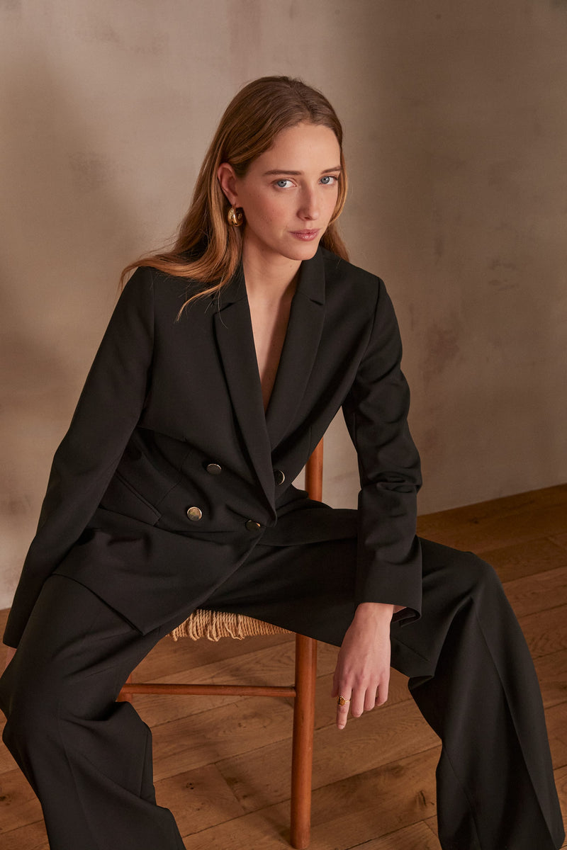 FLORINE BLACK MICROFIBRE TAILORED JACKET