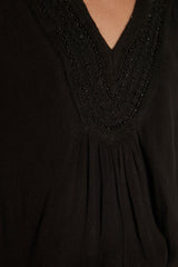 TAYLOR BLACK EMBROIDED V-NECK BLOUSE