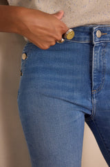 NINON USED-LOOK STONEWASHED FLARED DENIM JEANS