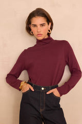 FERGUIE AUBERGINE COTTON TURTLENECK T-SHIRT
