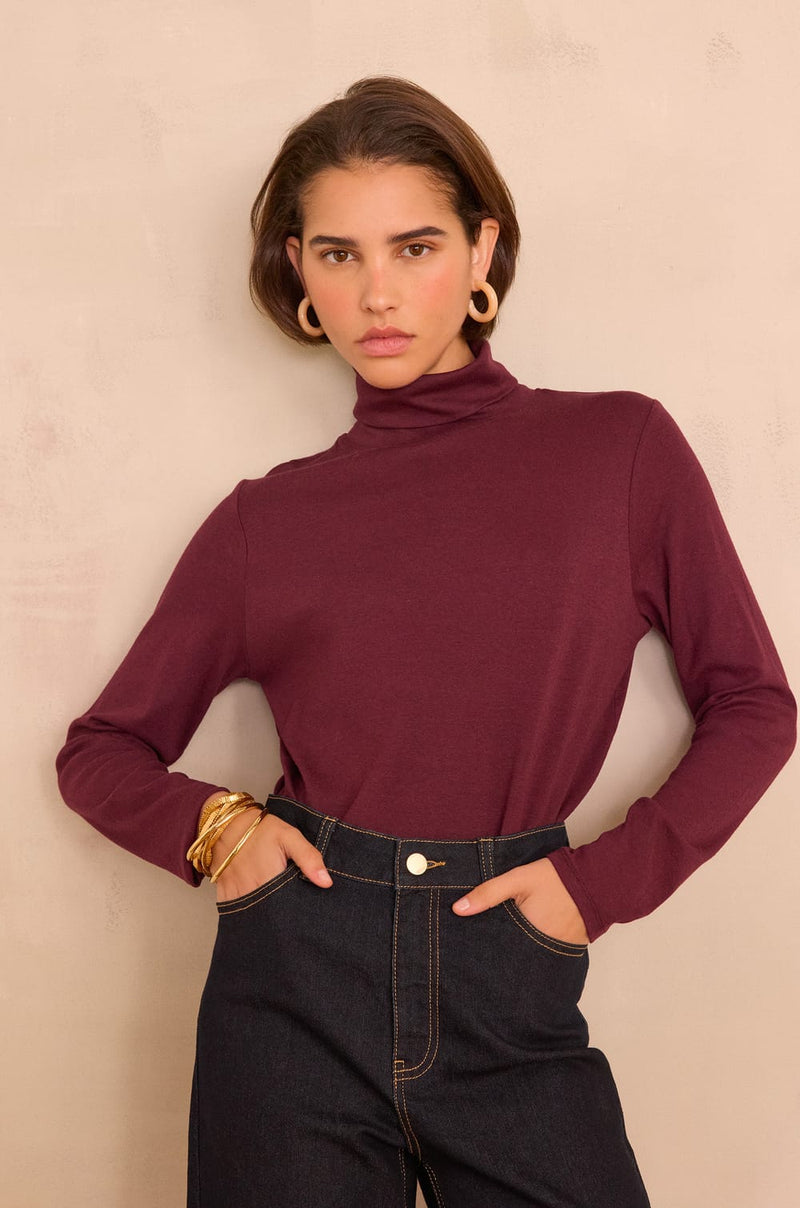 FERGUIE AUBERGINE COTTON TURTLENECK T-SHIRT