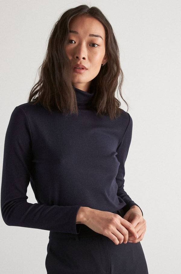 FERGUIE BLACK NAVY BLUE COTTON TURTLENECK T-SHIRT