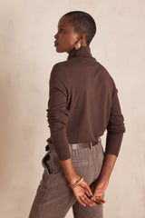 FERGUIE DARK BROWN COTTON TURTLENECK T-SHIRT