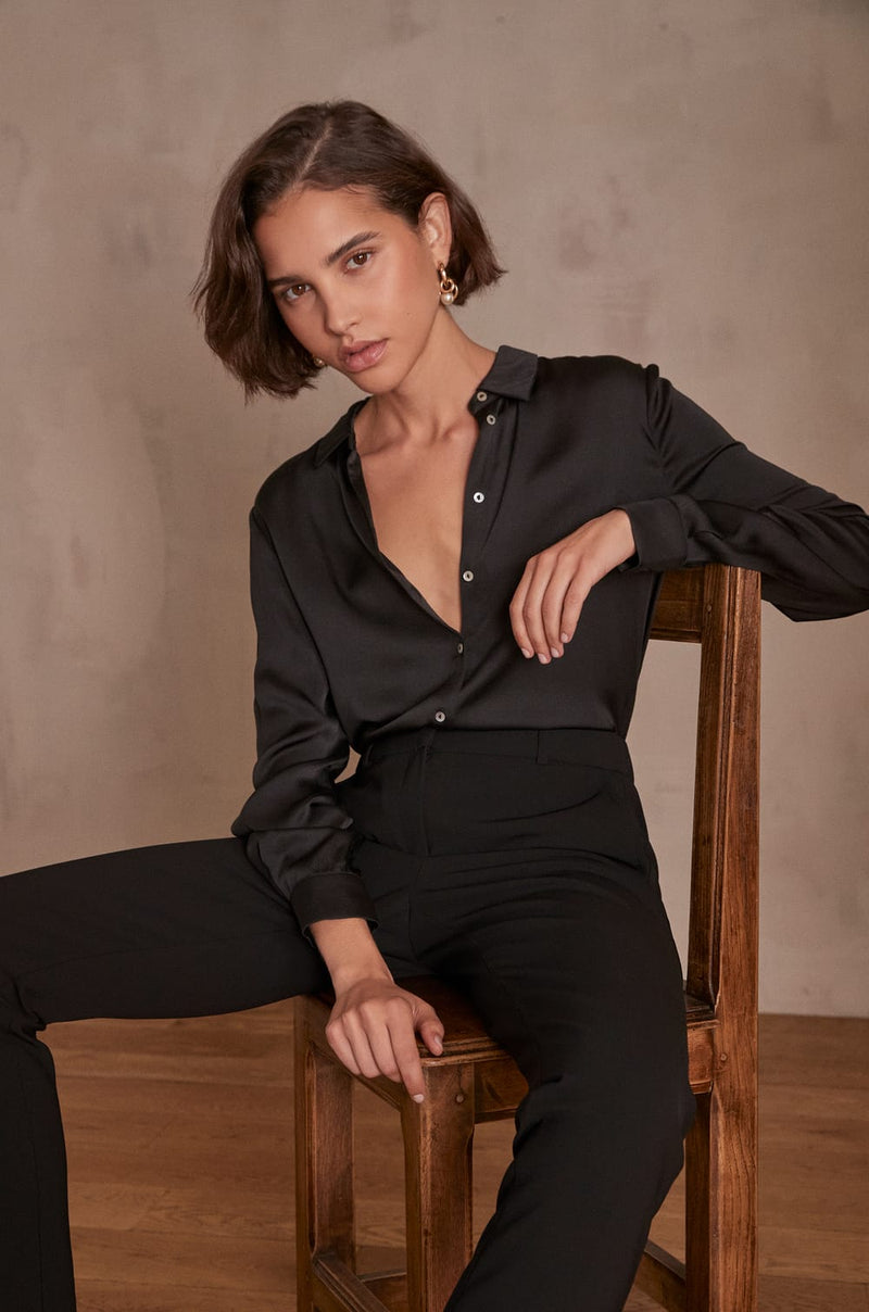 CARLA BLACK SATIN-LOOK FLOWING BLOUSE