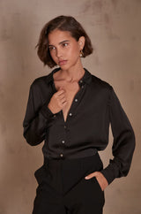 CARLA BLACK SATIN-LOOK FLOWING BLOUSE