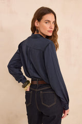 CARLA INK SATIN-LOOK FLOWING BLOUSE