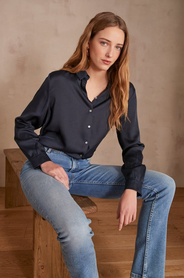 CARLA INK SATIN-LOOK FLOWING BLOUSE